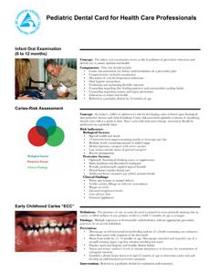 Pediatric Dental Card for Health Care Professionals 